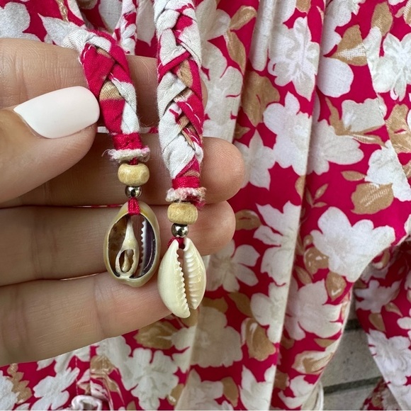 Barefoot Blonde Palm Beach Leilani Dress Pink White Floral Boho Tiered Rayon XS - Picture 8 of 15